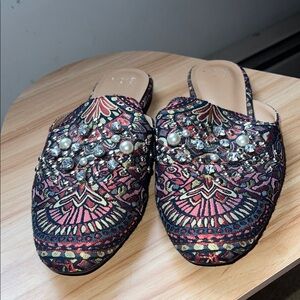 Embellished Multicolor Slip-On Mules